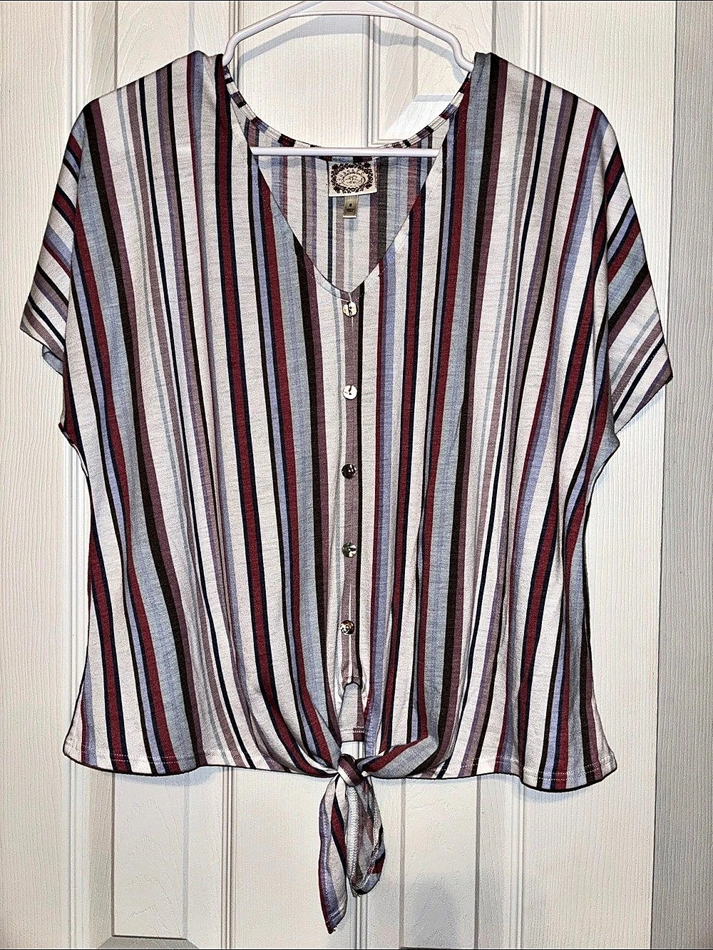 Truself Multicolored Striped Tie-Front Top